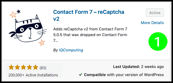 install and activate contact form 7 – reCaptcha V2